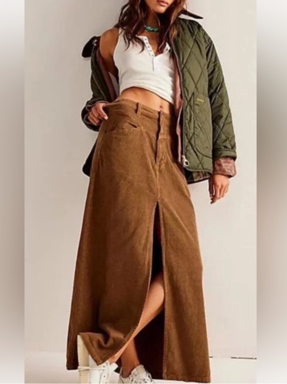 We The Free Corduroy Front-Slit Pants - Brown